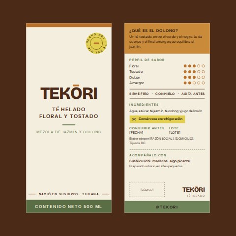 Etiqueta de Tekōri, frente y reverso